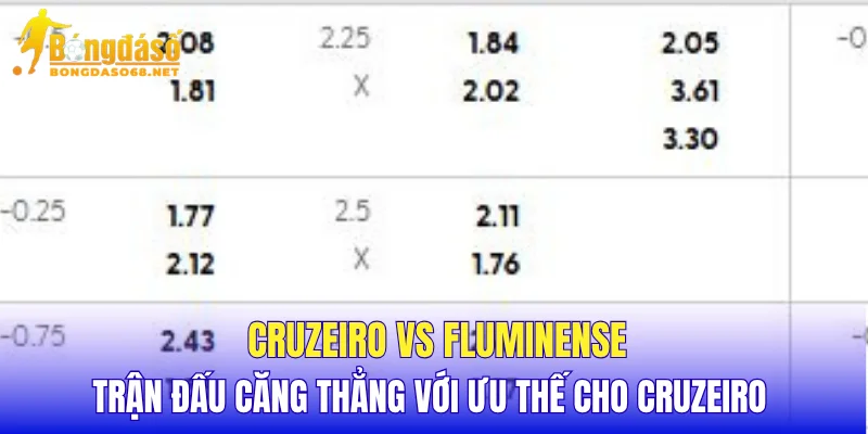 Cruzeiro vs Fluminense trận đấu căng thẳng với ưu thế cho Cruzeiro