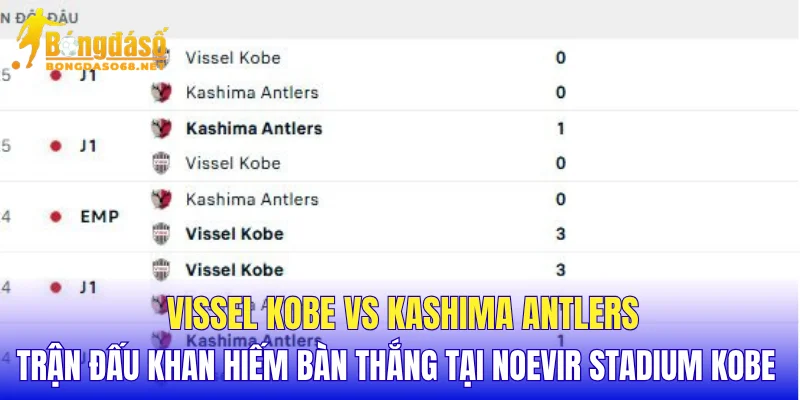 Vissel Kobe vs Kashima Antlers trận đấu khan hiếm bàn thắng tại Noevir Stadium Kobe